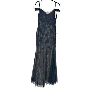 AQUA Lace Embellished Evening Gown Dress Navy Blue Size 10 NWT